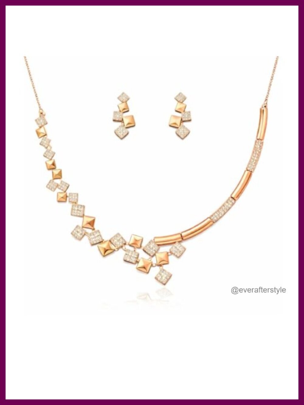 American Diamond Rose Gold Plated Anti Tarnish Jewellery Set with Earrings